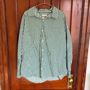 Green and White Striped Boyfriend  Button-Up Oxford Shirt